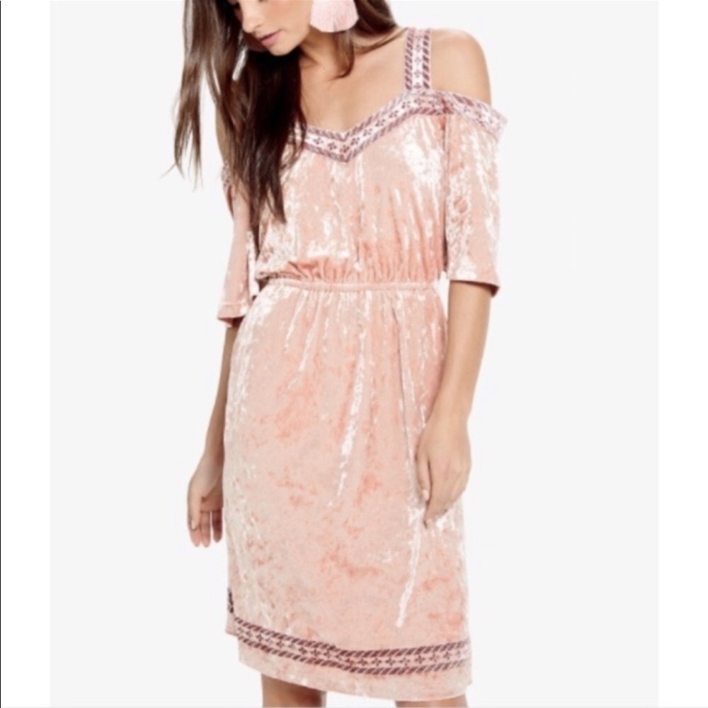 Lucky Brand NWT Pink Crushed‎ Velvet Embroidered Pocket Dress Size Small - Picture 2 of 11
